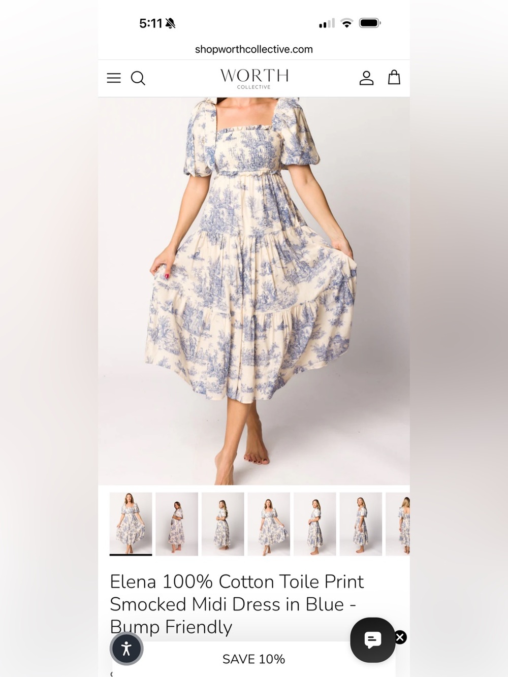 Worth Collective Blue Toile Smocked Maxi Dress (Original Price $118) - Picture 3 of 4